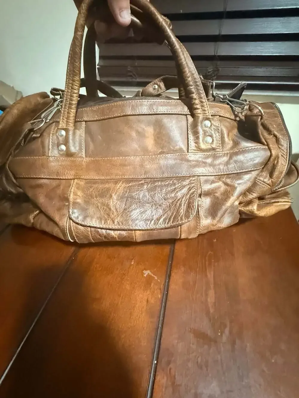 Vintage Distressed Brown Genuine Leather Duffel Travel Bag Made in Mexico